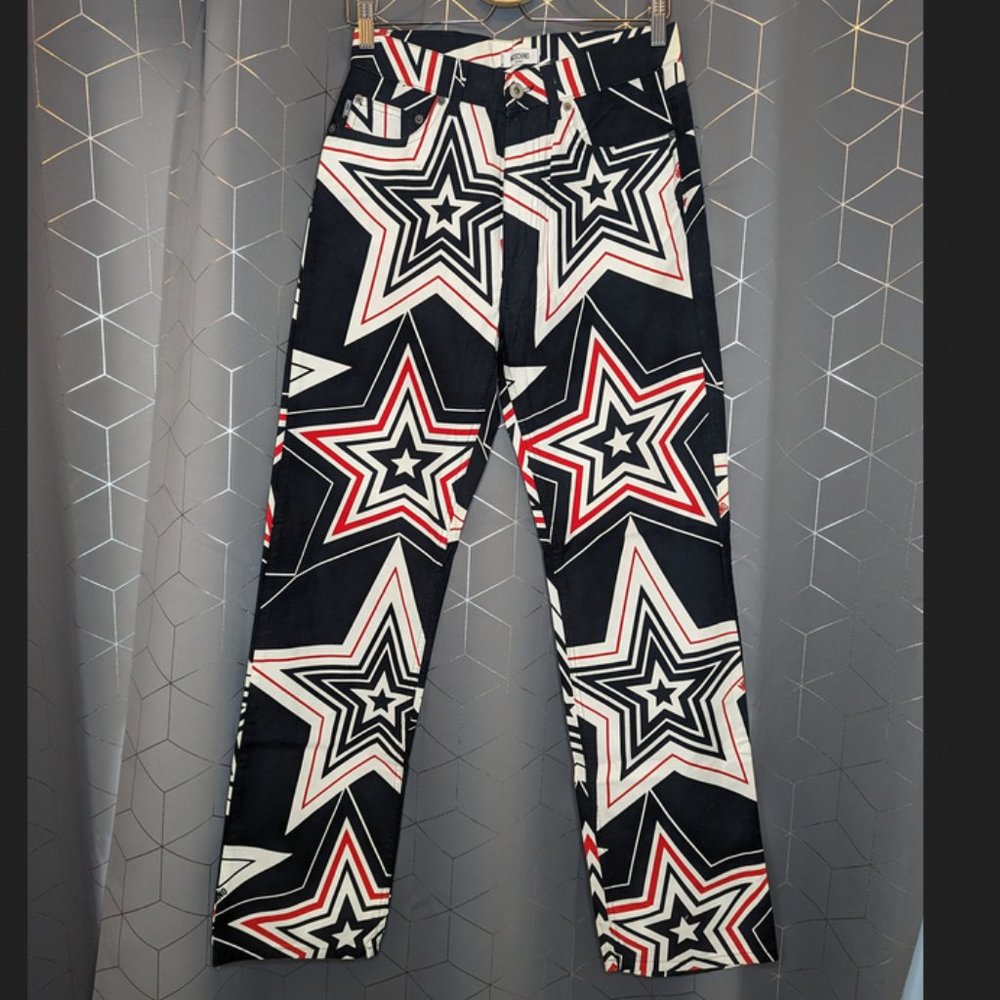 Moschino Jeans 30"Wx32"L Star Print Red Pants Vintage 90s